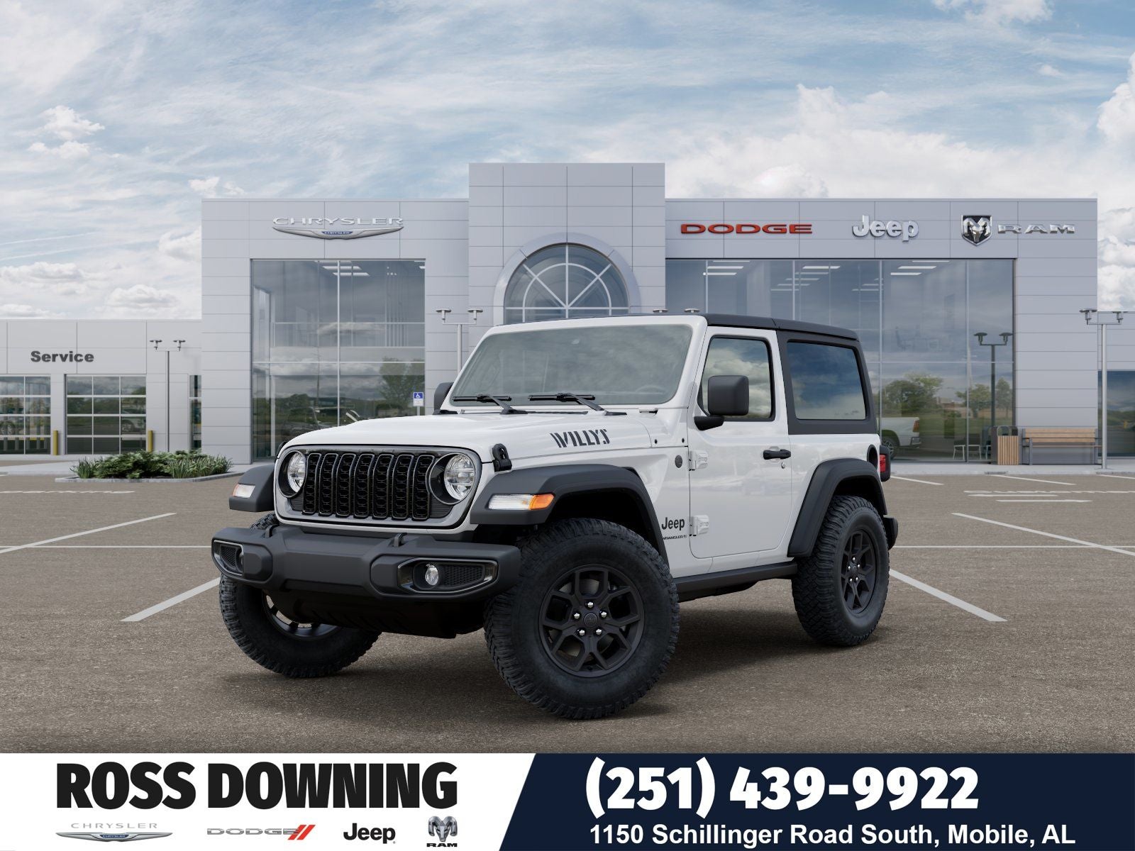 2026 Jeep Wrangler Willys in Bright White Clear-Coat Exterior Paint — front three-quarter view