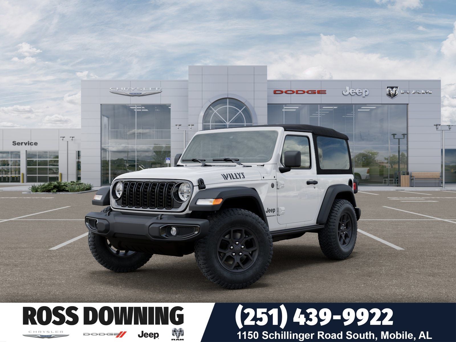 2026 Jeep Wrangler Willys in Bright White Clear-Coat Exterior Paint — front three-quarter view