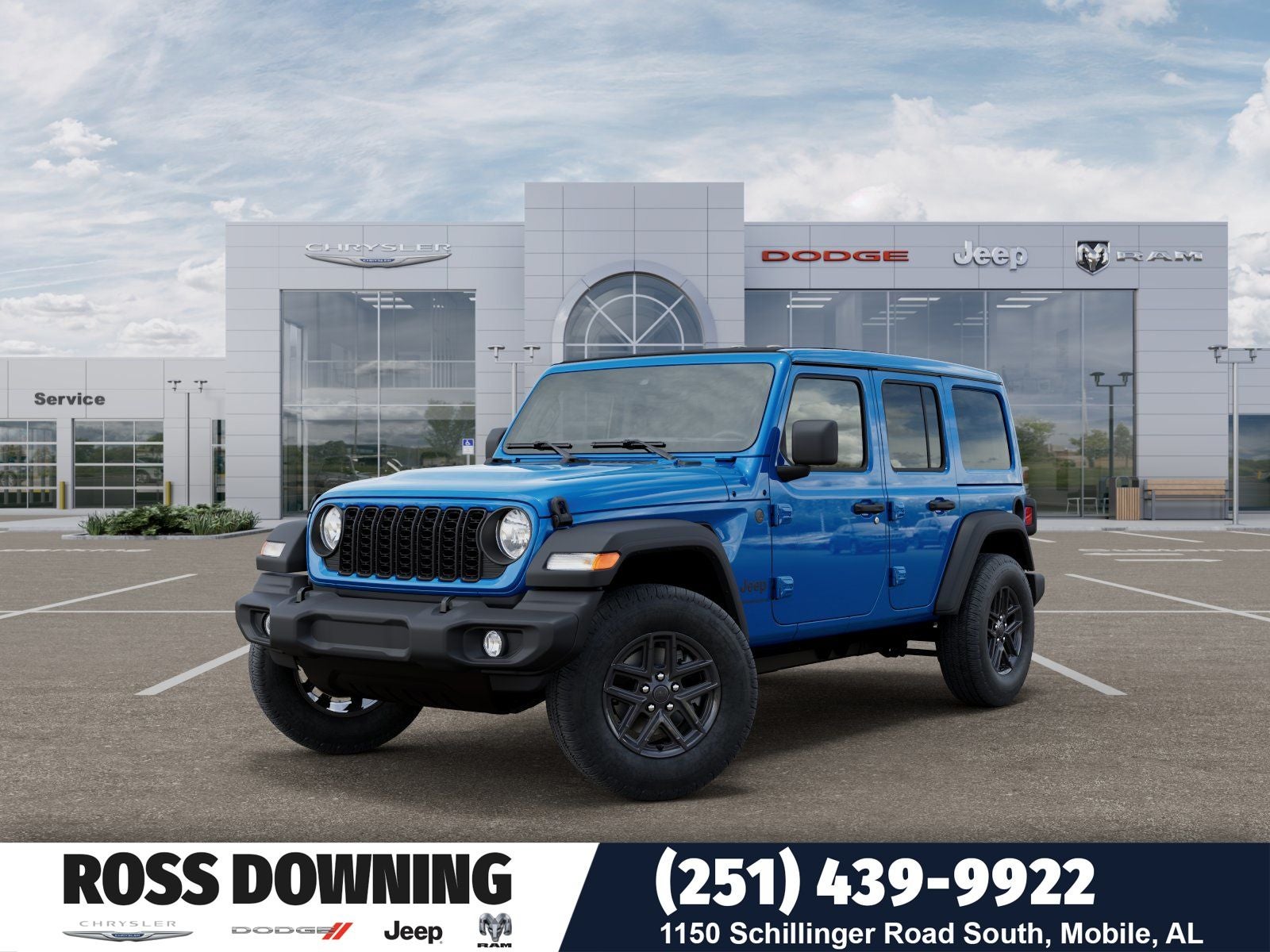 2026 Jeep Wrangler Sport S in Hydro Blue Pearl-Coat Exterior Paint — front three-quarter view