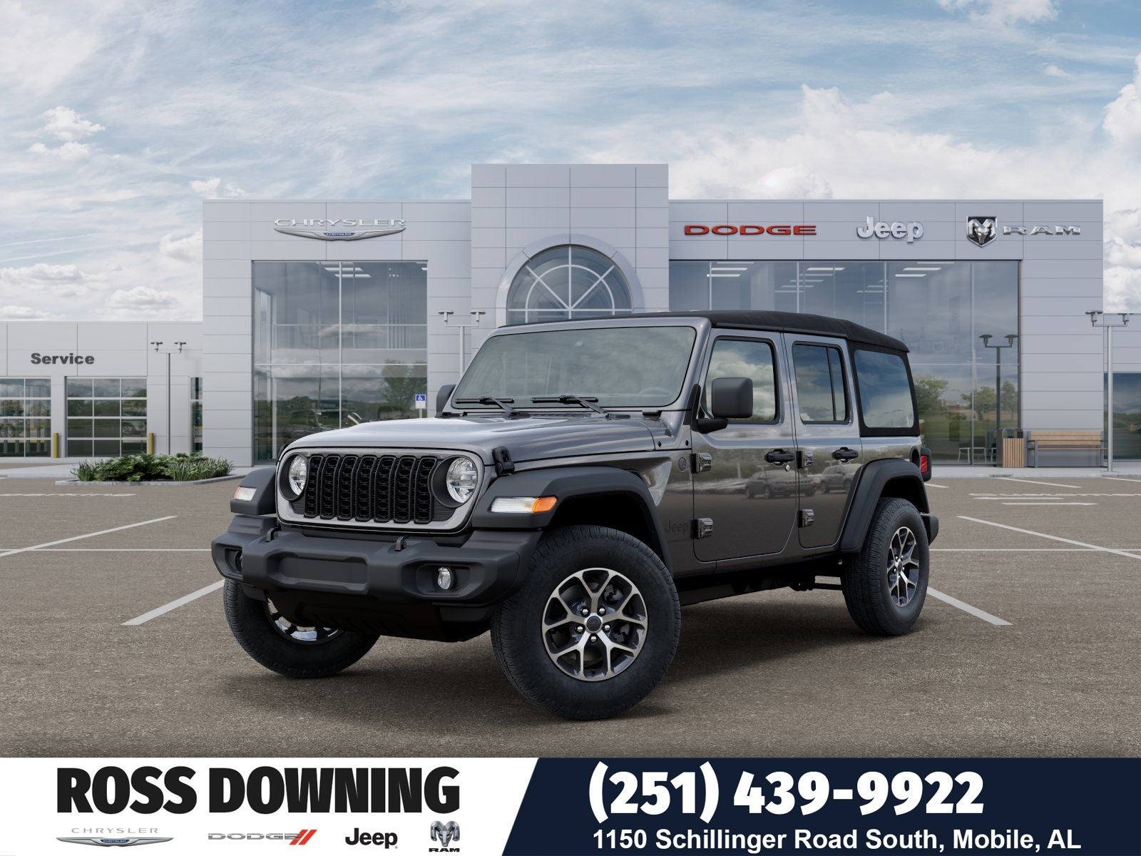 2026 Jeep Wrangler Sport S in Granite Crystal Metallic Clear-Coat Exterior Paint — front three-quarter view