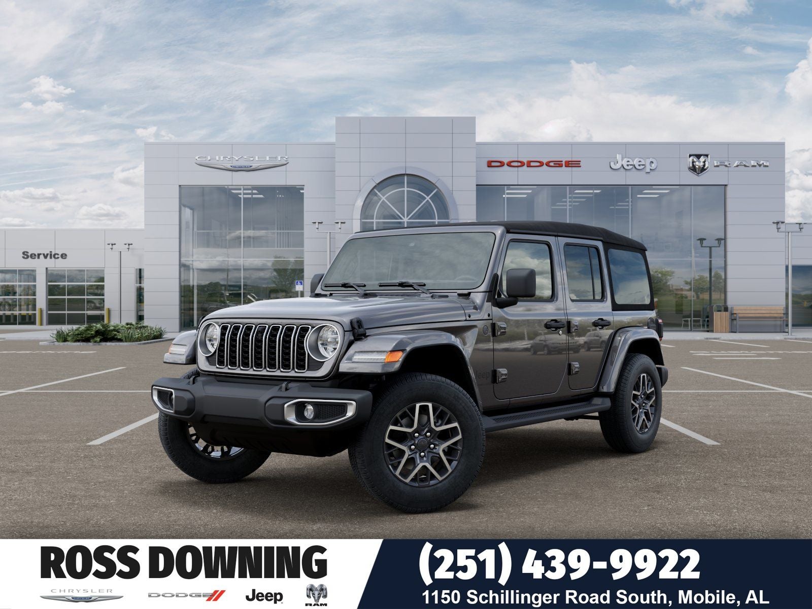 2026 Jeep Wrangler Sahara in Granite Crystal Metallic Clear-Coat Exterior Paint — front three-quarter view
