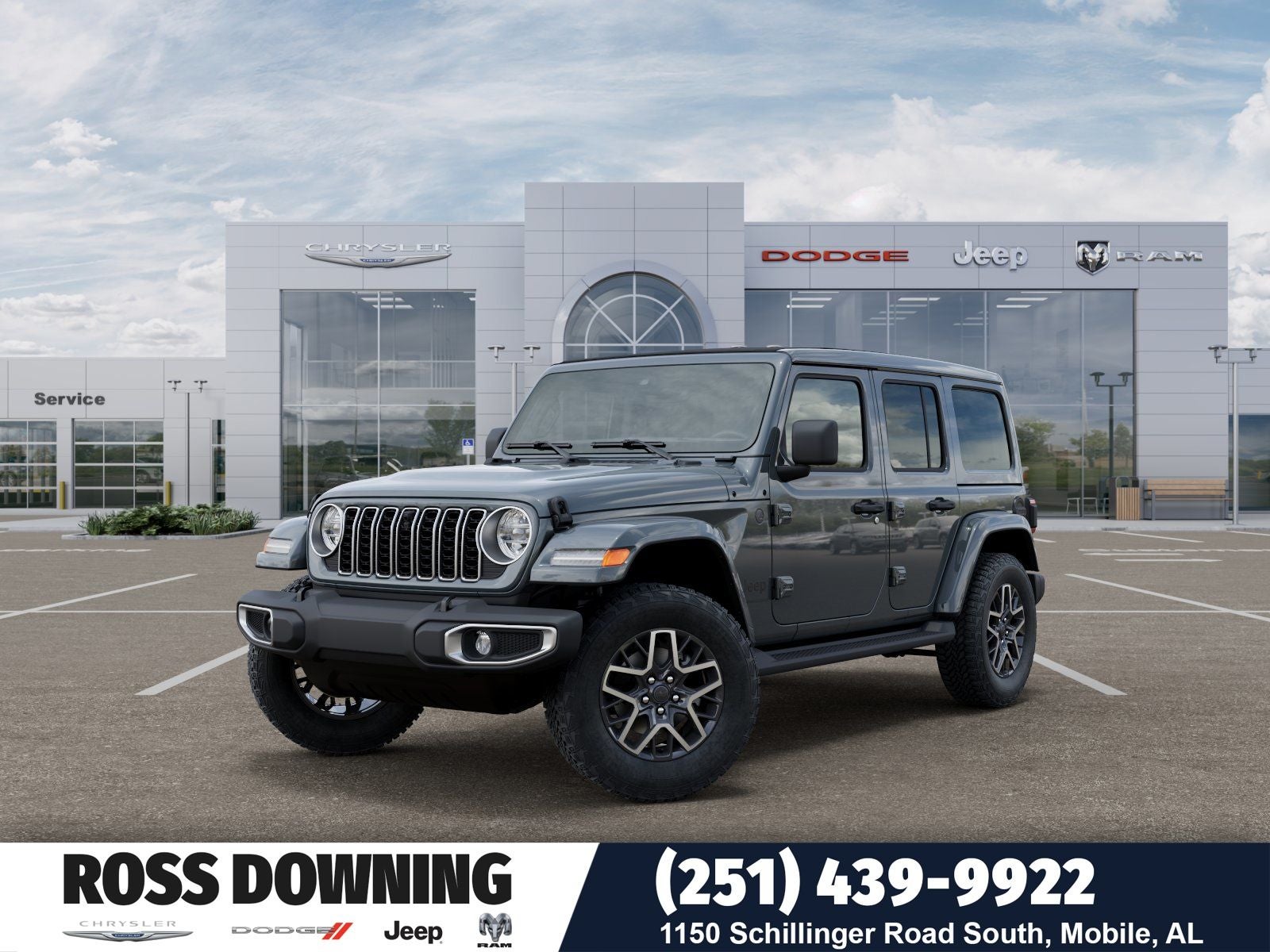 2026 Jeep Wrangler Sahara in Anvil Clear-Coat Exterior Paint — front three-quarter view