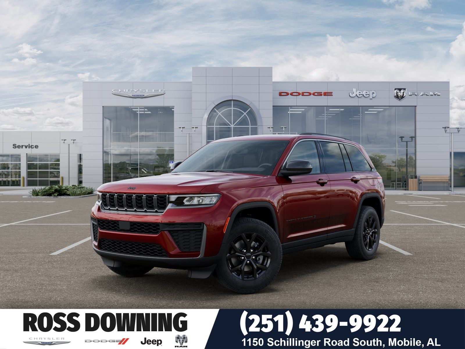 2026 Jeep Grand Cherokee Altitude in Velvet Red Pearl-Coat Exterior Paint — front three-quarter view