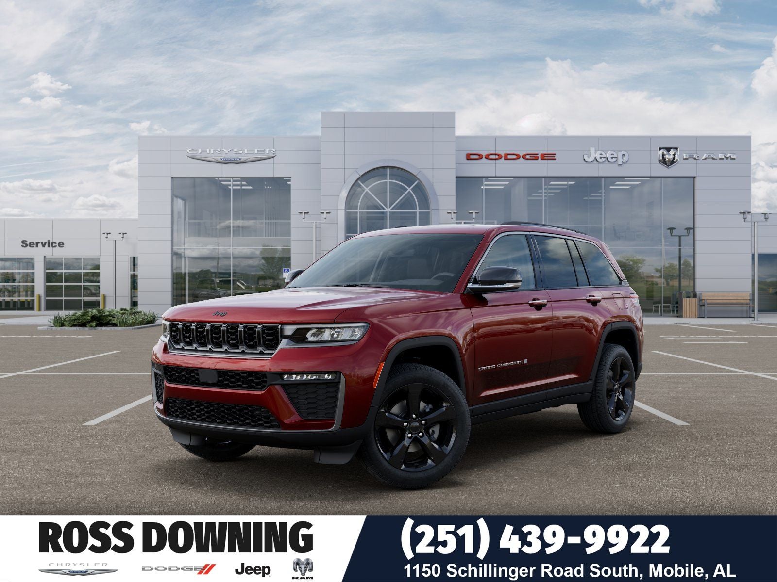 2026 Jeep Grand Cherokee Limited in Velvet Red Pearl-Coat Exterior Paint — front three-quarter view