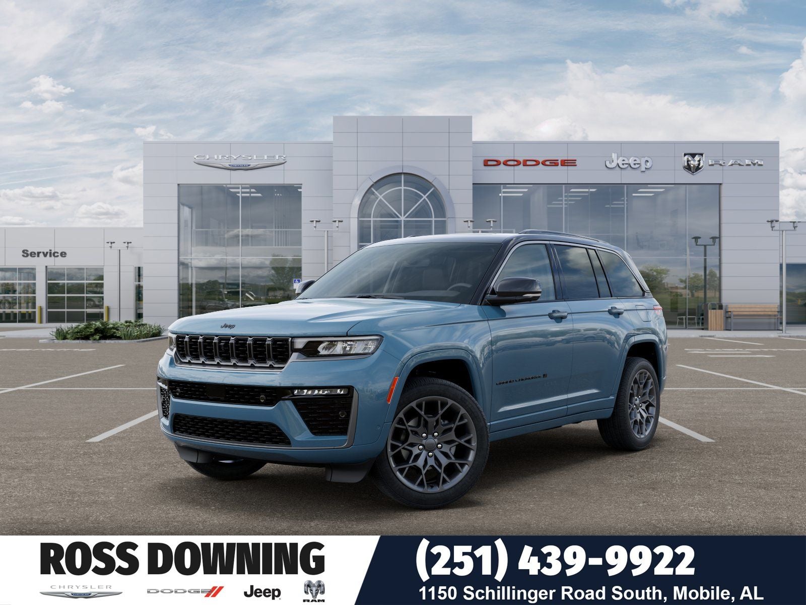 2026 Jeep Grand Cherokee Summit in Steel Blue Exterior Paint — front three-quarter view