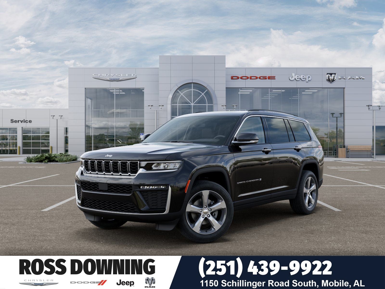 2026 Jeep Grand Cherokee L Limited in Diamond Black Crystal Pearl-Coat Exterior Paint — front three-quarter view