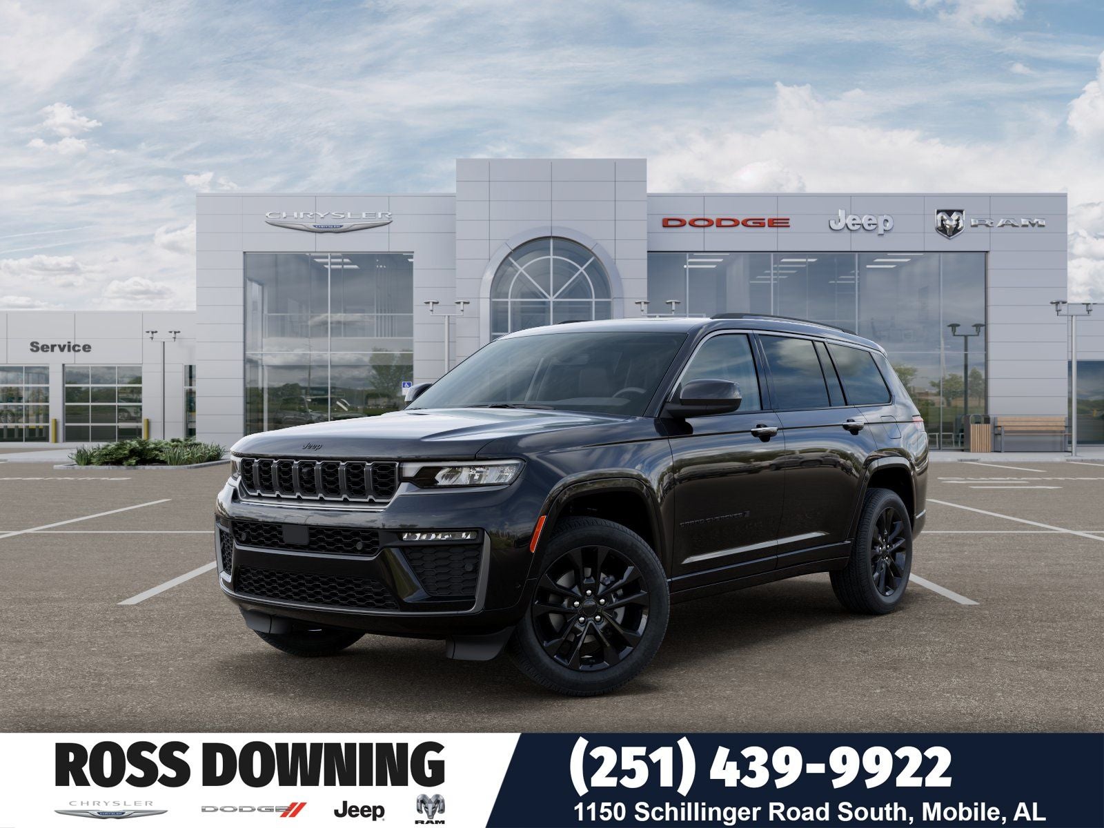2026 Jeep Grand Cherokee L Limited in Diamond Black Crystal Pearl-Coat Exterior Paint — front three-quarter view