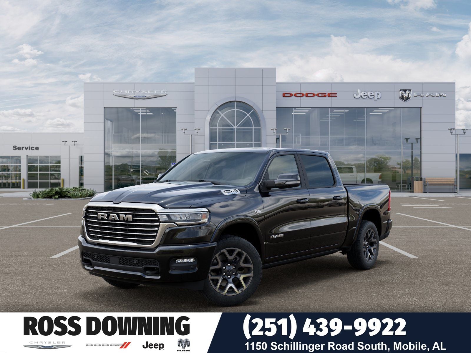 2026 RAM 1500 Laramie in Diamond Black Crystal Pearl-Coat Exterior Paint — front three-quarter view