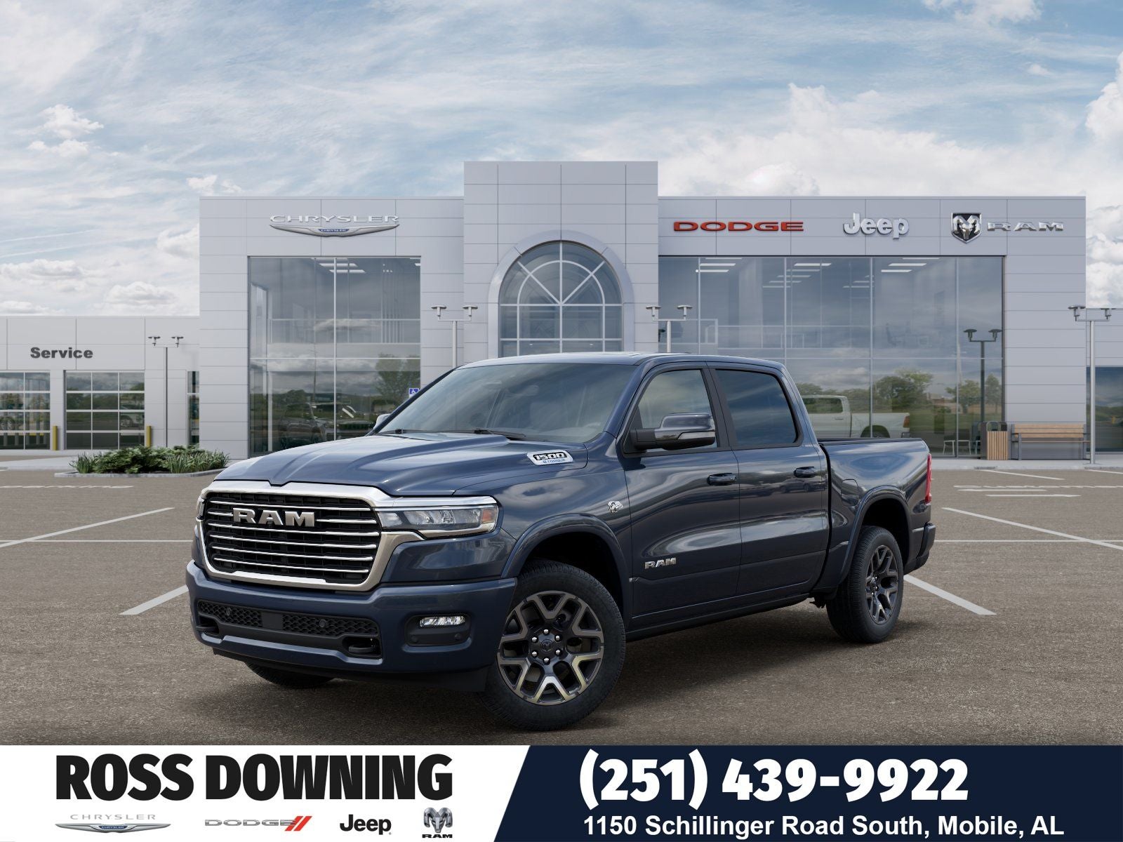 2026 RAM 1500 Laramie in Forged Blue Metallic Exterior Paint — front three-quarter view
