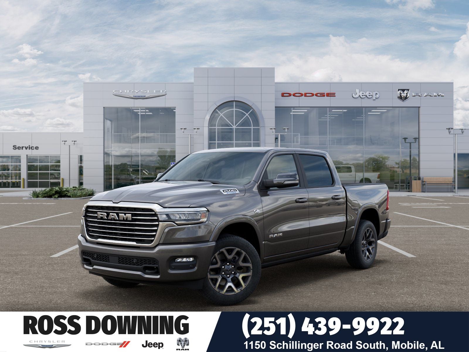 2026 RAM 1500 Laramie in Granite Crystal Metallic Clear-Coat Exterior Paint — front three-quarter view