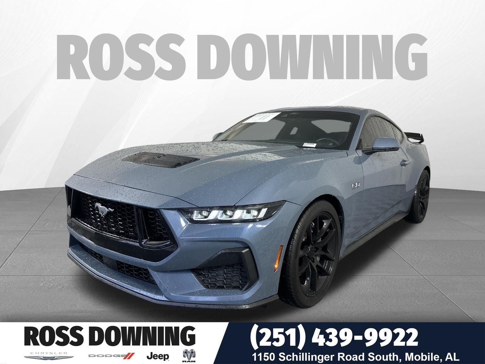 2024 Ford Mustang GT Premium in Vapor Blue — front three-quarter view