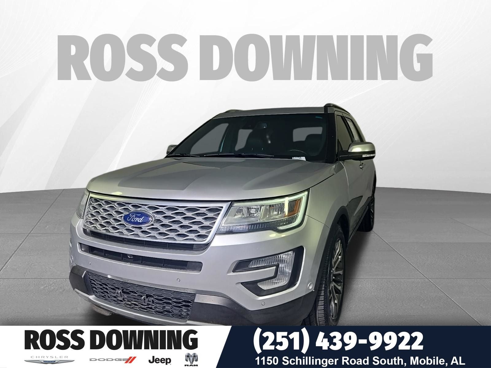 2016 Ford Explorer Platinum in Ingot Silver — front three-quarter view