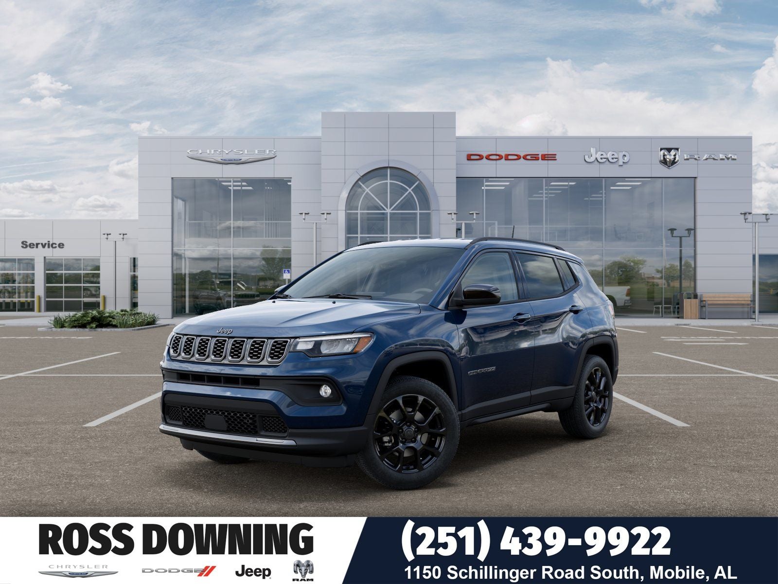 2026 Jeep Compass Latitude in Fathom Blue Pearl-Coat Exterior Paint — front three-quarter view