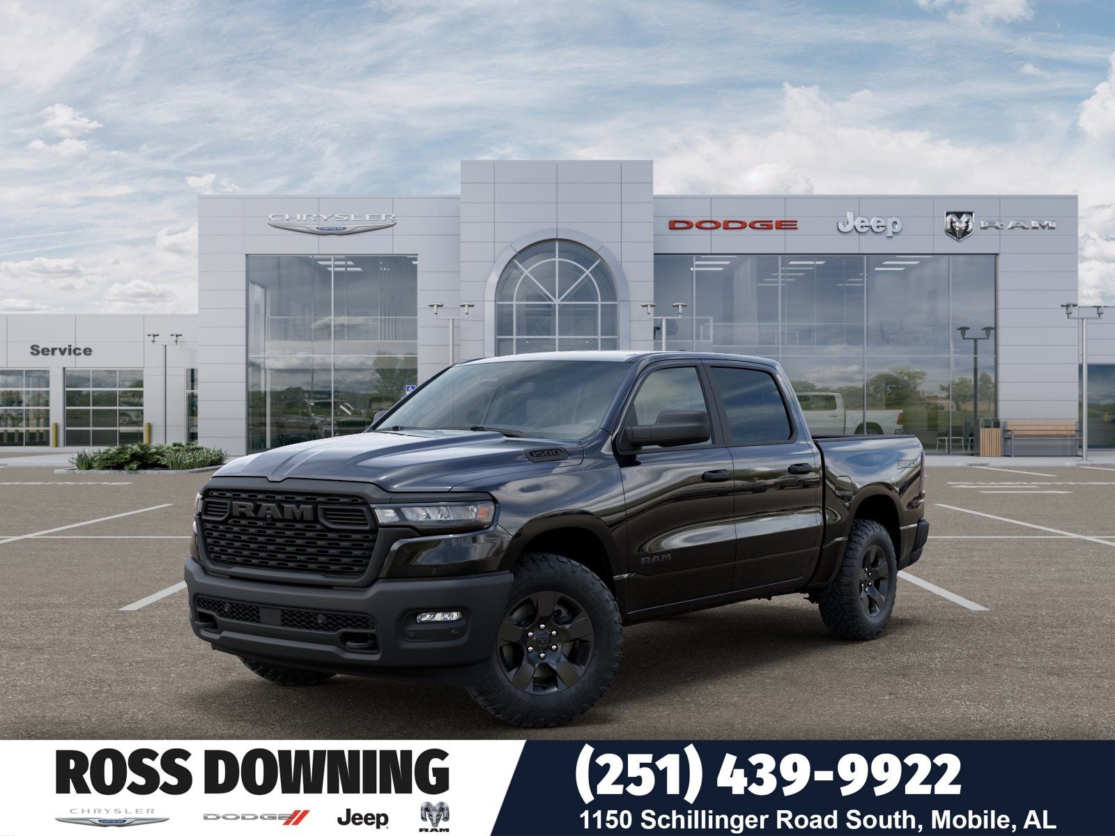 2026 RAM 1500 Warlock in Diamond Black Crystal Pearl-Coat Exterior Paint — front three-quarter view